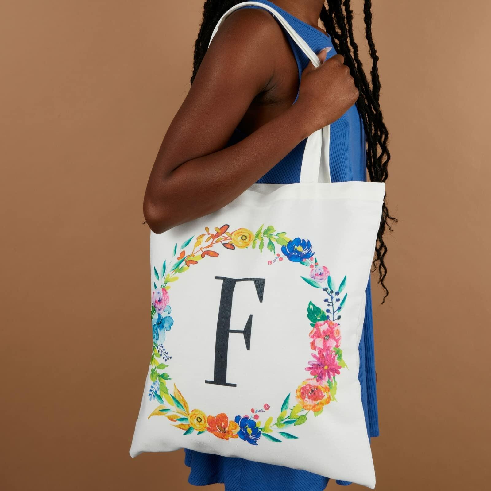 Okuna Outpost Canvas Tote Bags Set of 2 Monogram F Floral 29in