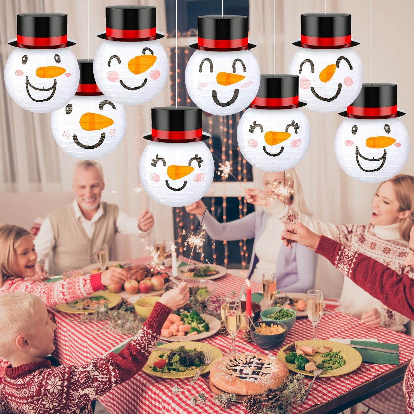Riakrum 12 Pcs Winter Snowman Paper Lanterns Hanging Christmas Ornaments