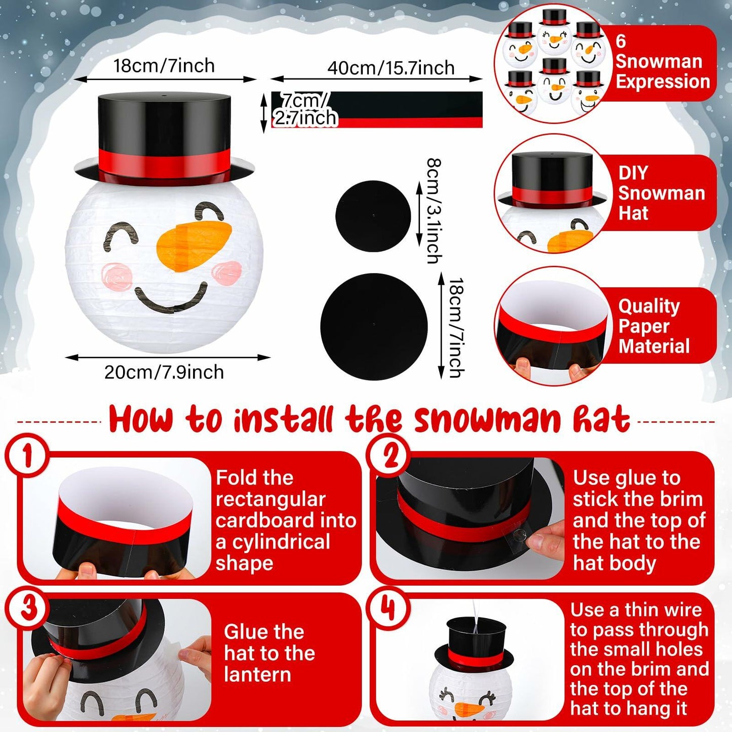 Riakrum 12 Pcs Winter Snowman Paper Lanterns Hanging Christmas Ornaments