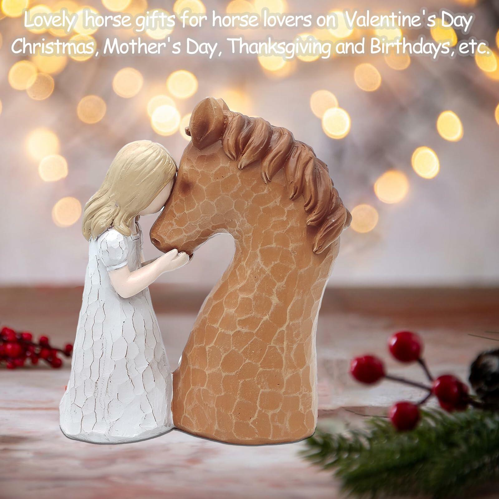Horse Gifts Girl Embrace Horse Figurine Statue Home Decor Keepsake