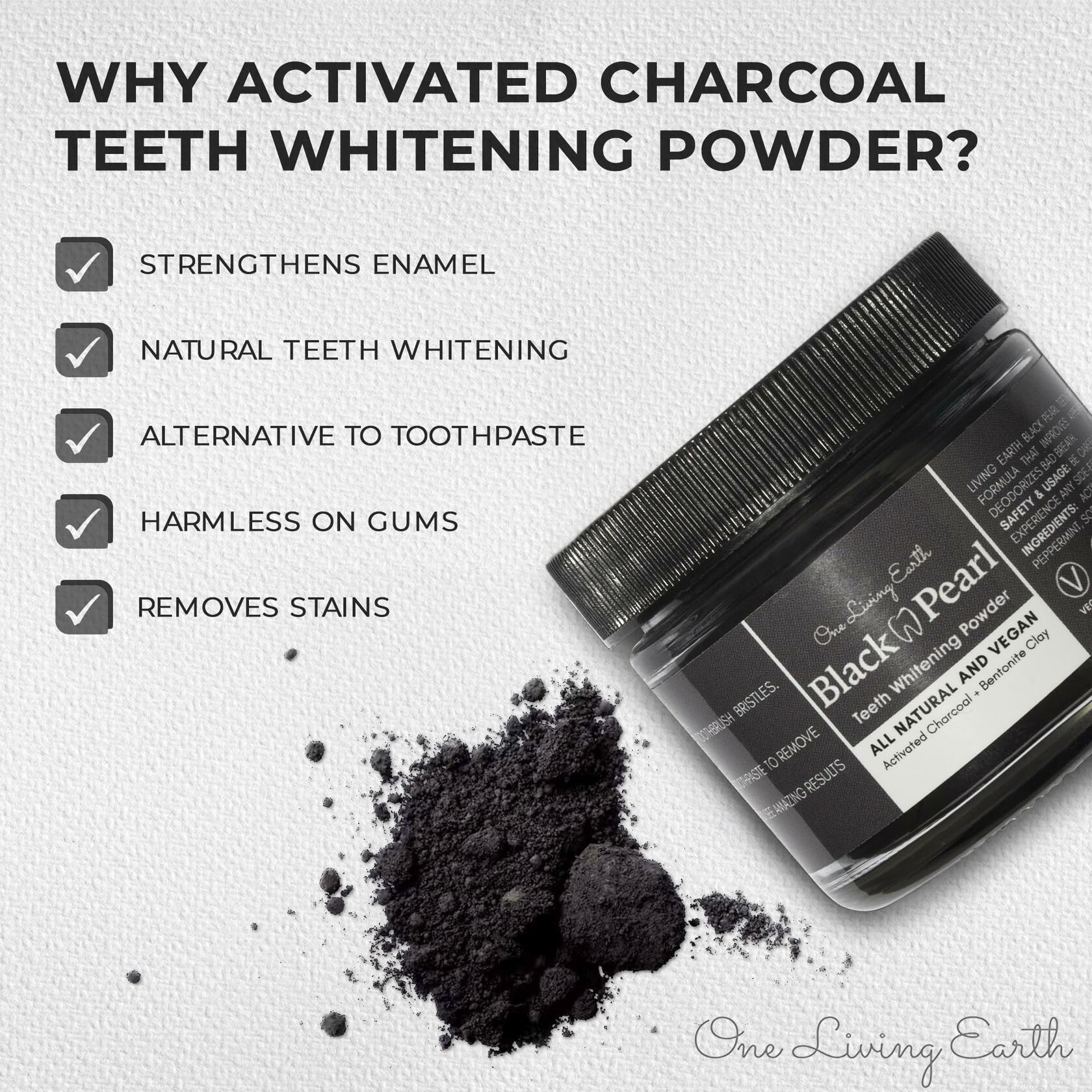 BestBy01/25 Activated Charcoal Powder Teeth Whitener with Bamboo Toothbrush USA