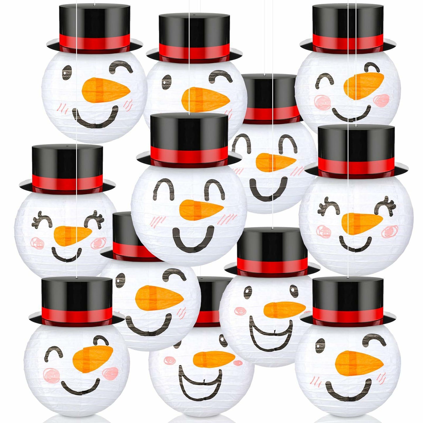 Riakrum 12 Pcs Winter Snowman Paper Lanterns Hanging Christmas Ornaments