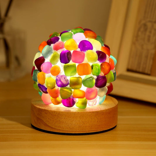 Nizrsky Rainbow Agate Lamp Healing Crystals Night Light Wooden Base