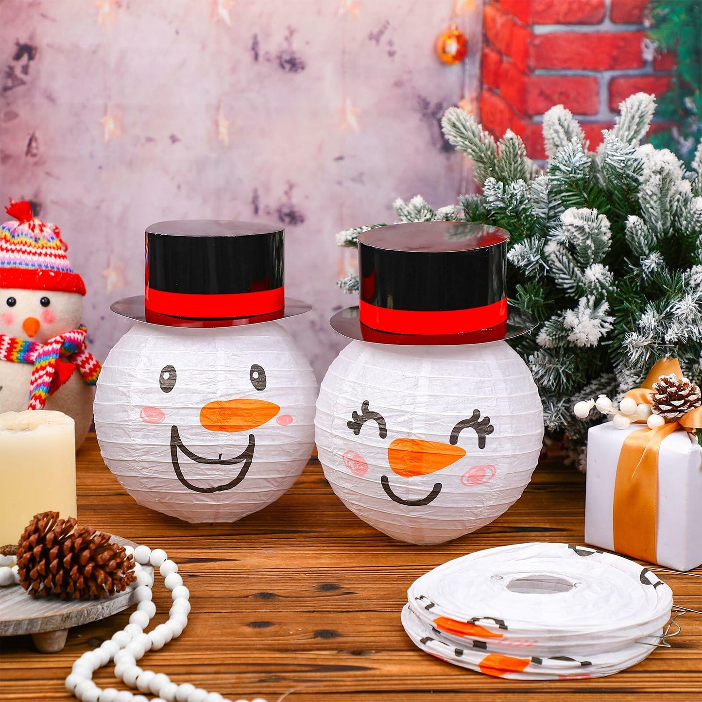Riakrum 12 Pcs Winter Snowman Paper Lanterns Hanging Christmas Ornaments