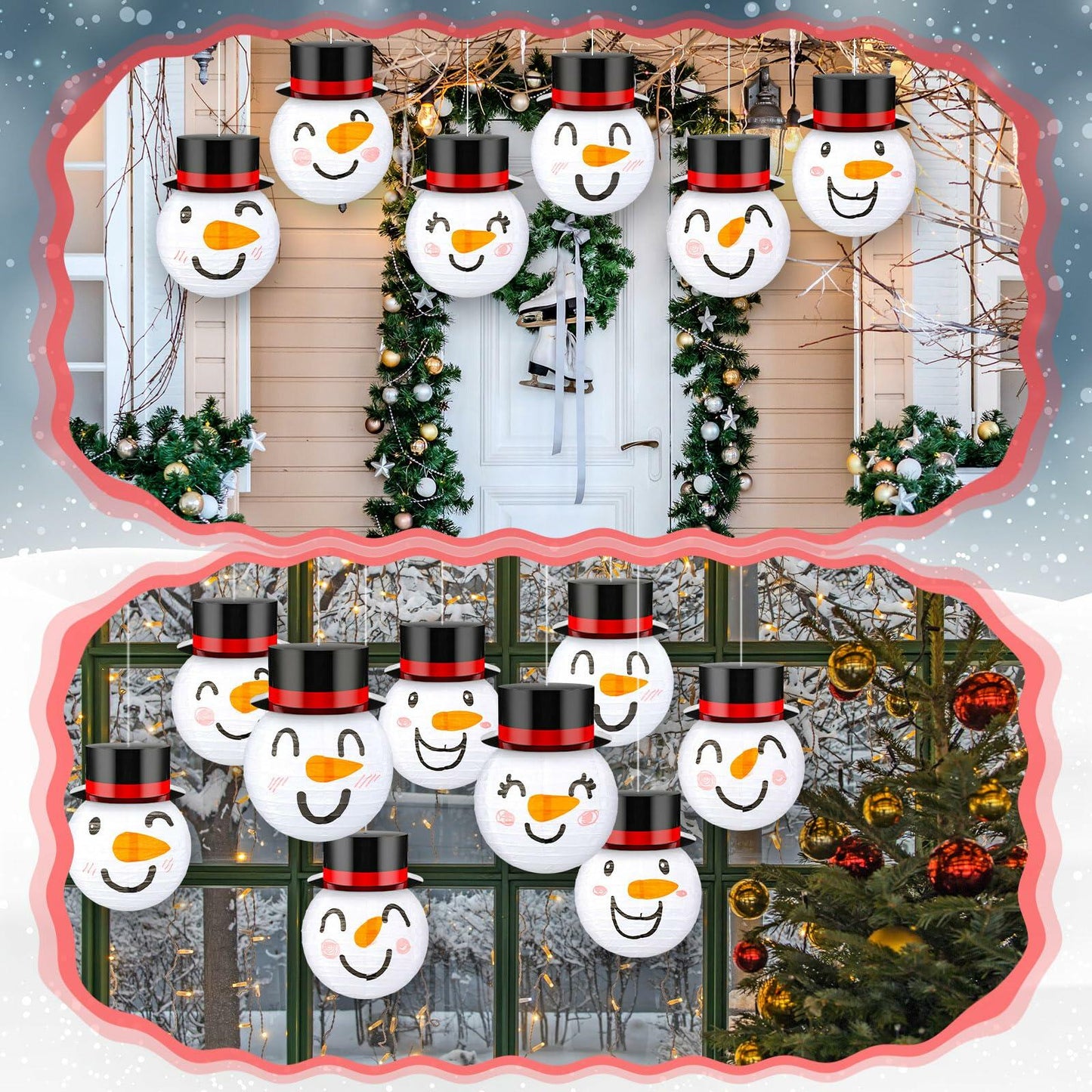 Riakrum 12 Pcs Winter Snowman Paper Lanterns Hanging Christmas Ornaments