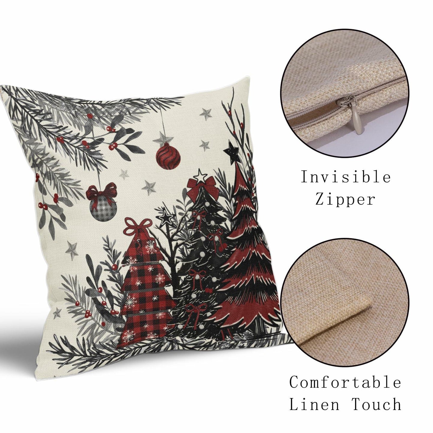 Black Red Christmas Tree Throw Pillow Covers 18x18 Set of 2 Xmas Decor