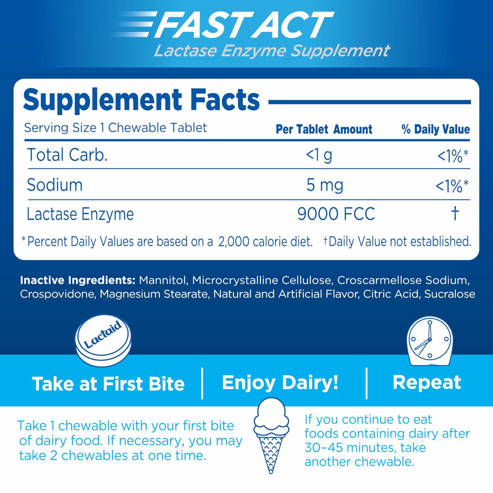 BestBy04/25 Lactaid Fast Act Lactose Intolerance Relief Chewables Vanilla 60 ct