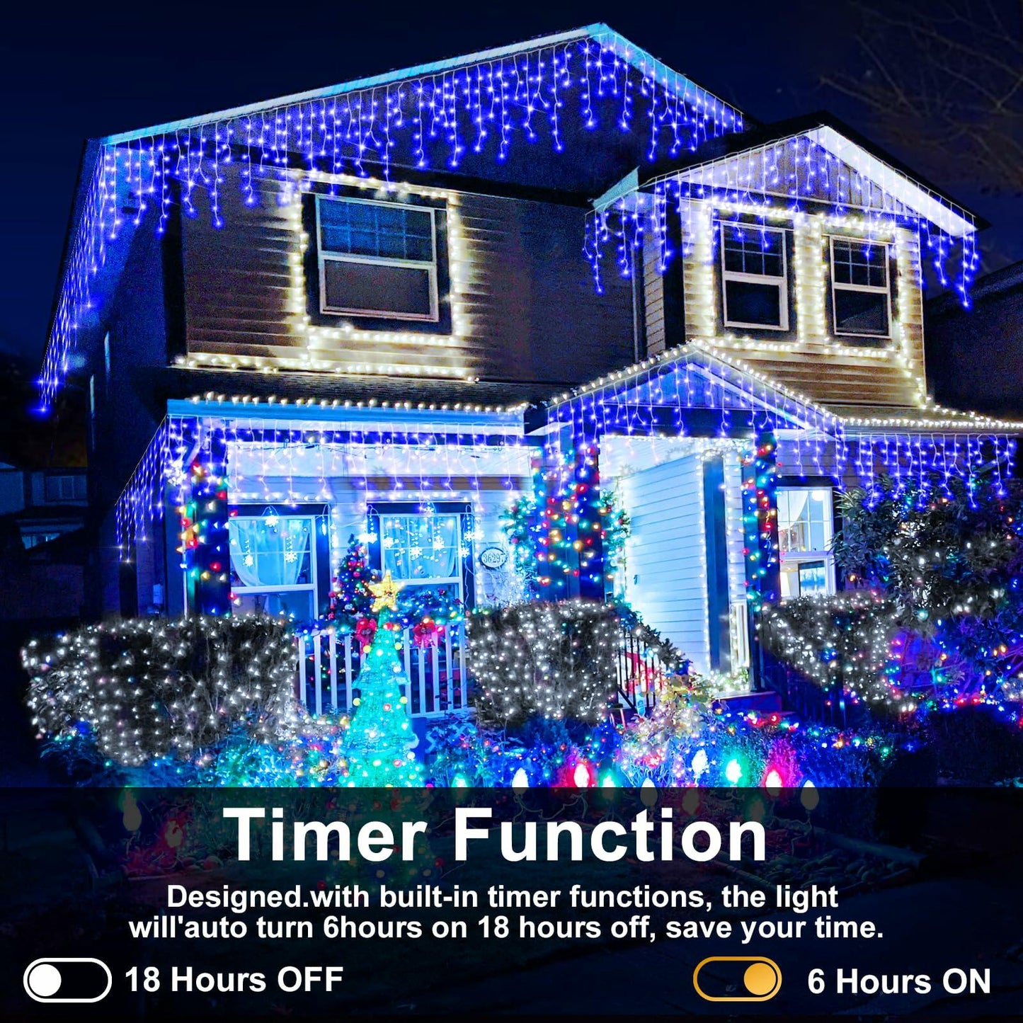 Christmas Lights Outdoor 2 Pack 98FT 960 LED Blue Icicle 8 Modes Timer
