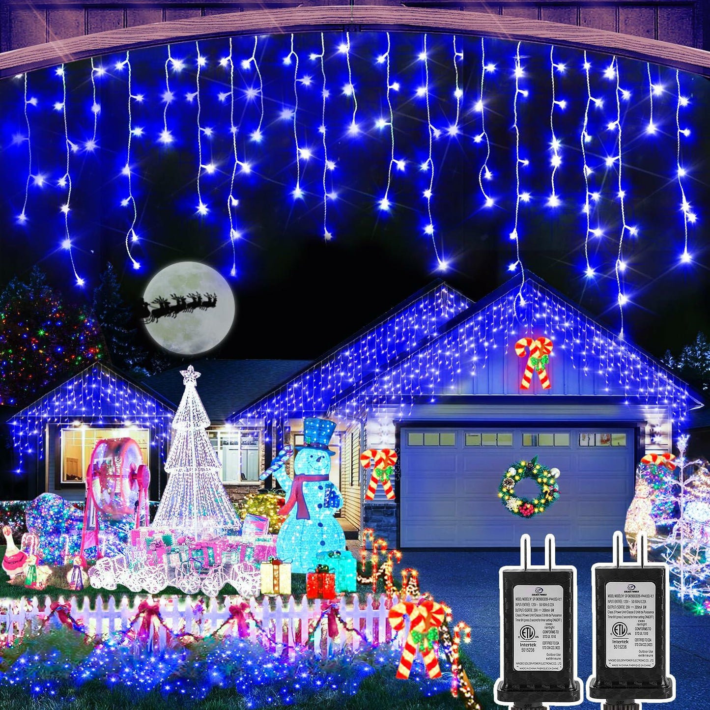 Christmas Lights Outdoor 2 Pack 98FT 960 LED Blue Icicle 8 Modes Timer