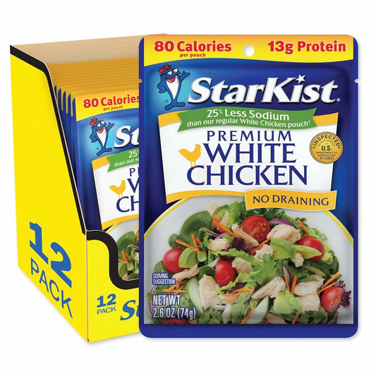 StarKist Less Sodium Premium White Chicken 2.6oz Pouch Pack of 12