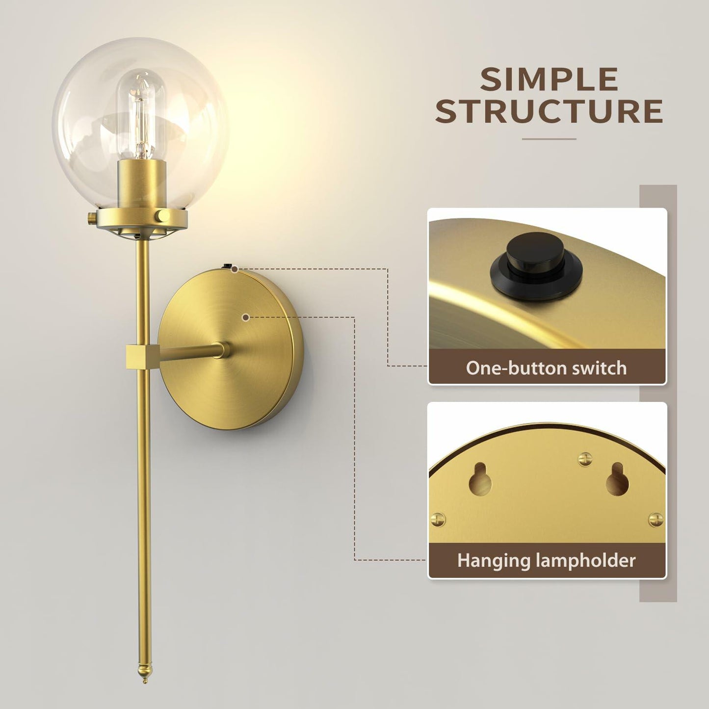 HYMELA C02 Battery Operated Wall Sconce Clear Glass Shade Black Bulb Included