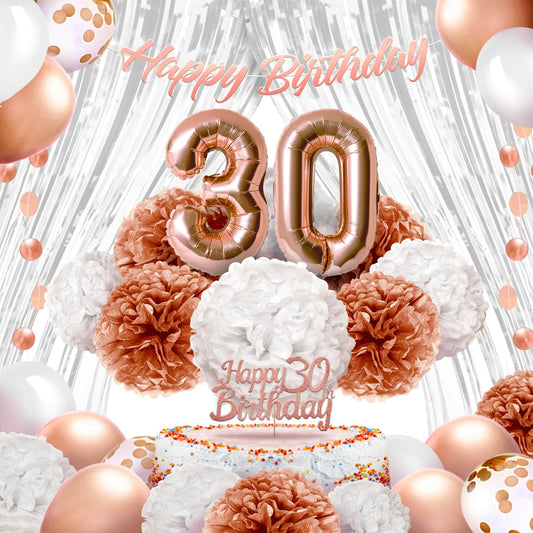 EpiqueOne 41-Piece Rose Gold 30th Birthday Party Decorations for Women