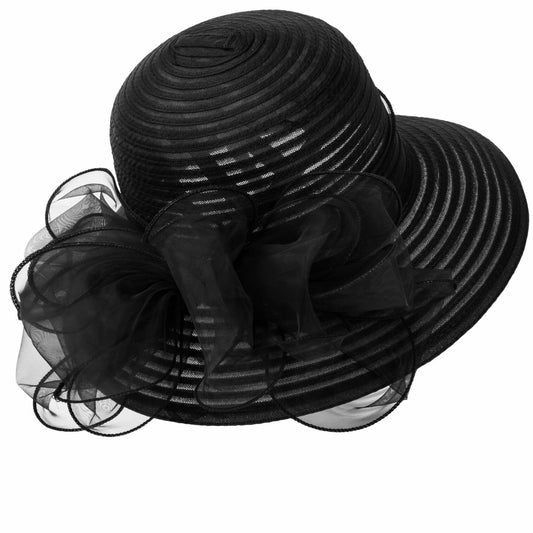 IZUS Lady Derby Straw Hat Organza Bowknot Women Church Cloche Hat
