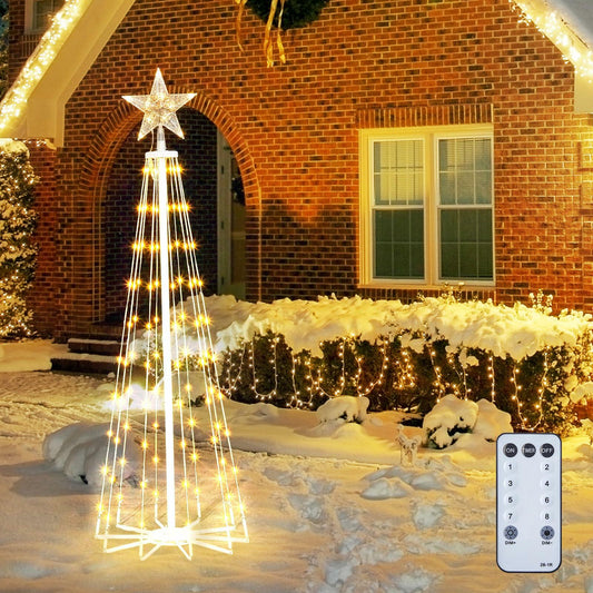 LED Christmas Cone Tree Light 4ft 110 LED Remote Dimmable Warm White Star Topper