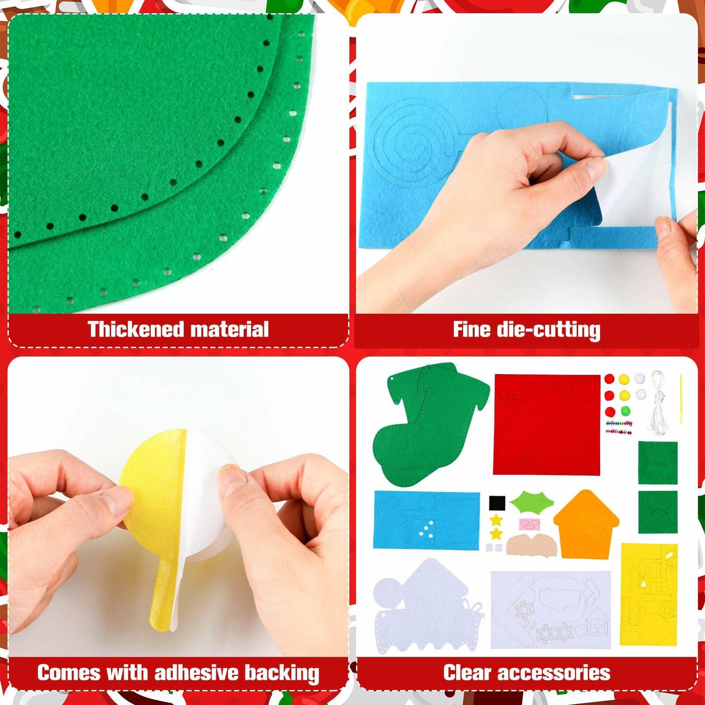 Geyoga Christmas Stocking Making Kit Felt Applique DIY 14 Inch Set of 4