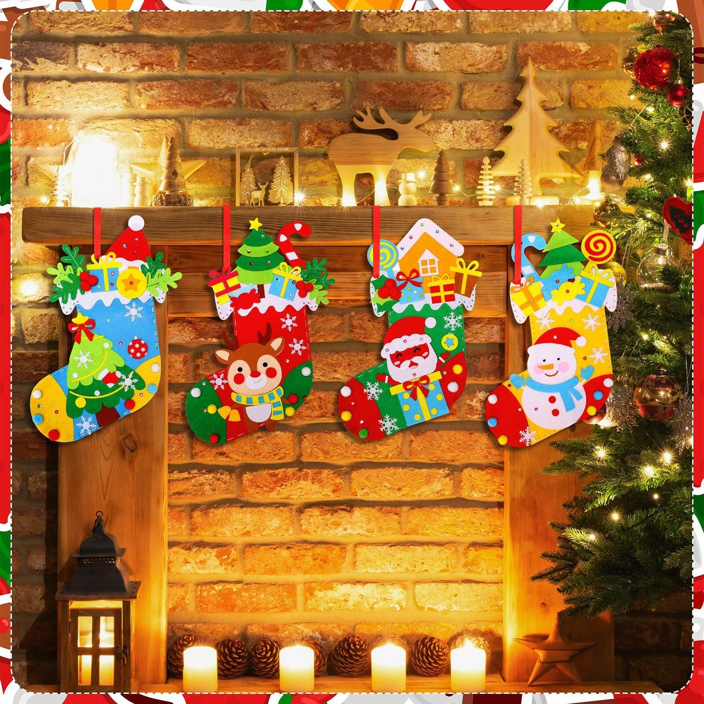 Geyoga Christmas Stocking Making Kit Felt Applique DIY 14 Inch Set of 4