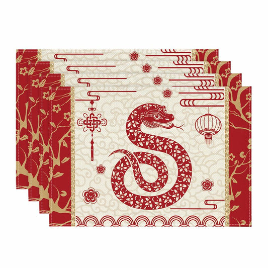 Artoid Mode Zodiac Snake 2025 Placemats Set of 4 12x18in Lunar Table Mats