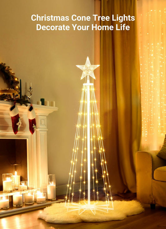 LED Christmas Cone Tree Light 4ft 110 LED Remote Dimmable Warm White Star Topper