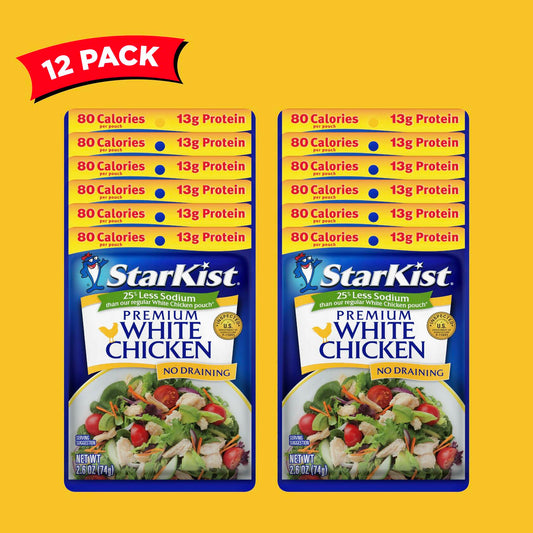 StarKist Less Sodium Premium White Chicken 2.6oz Pouch Pack of 12