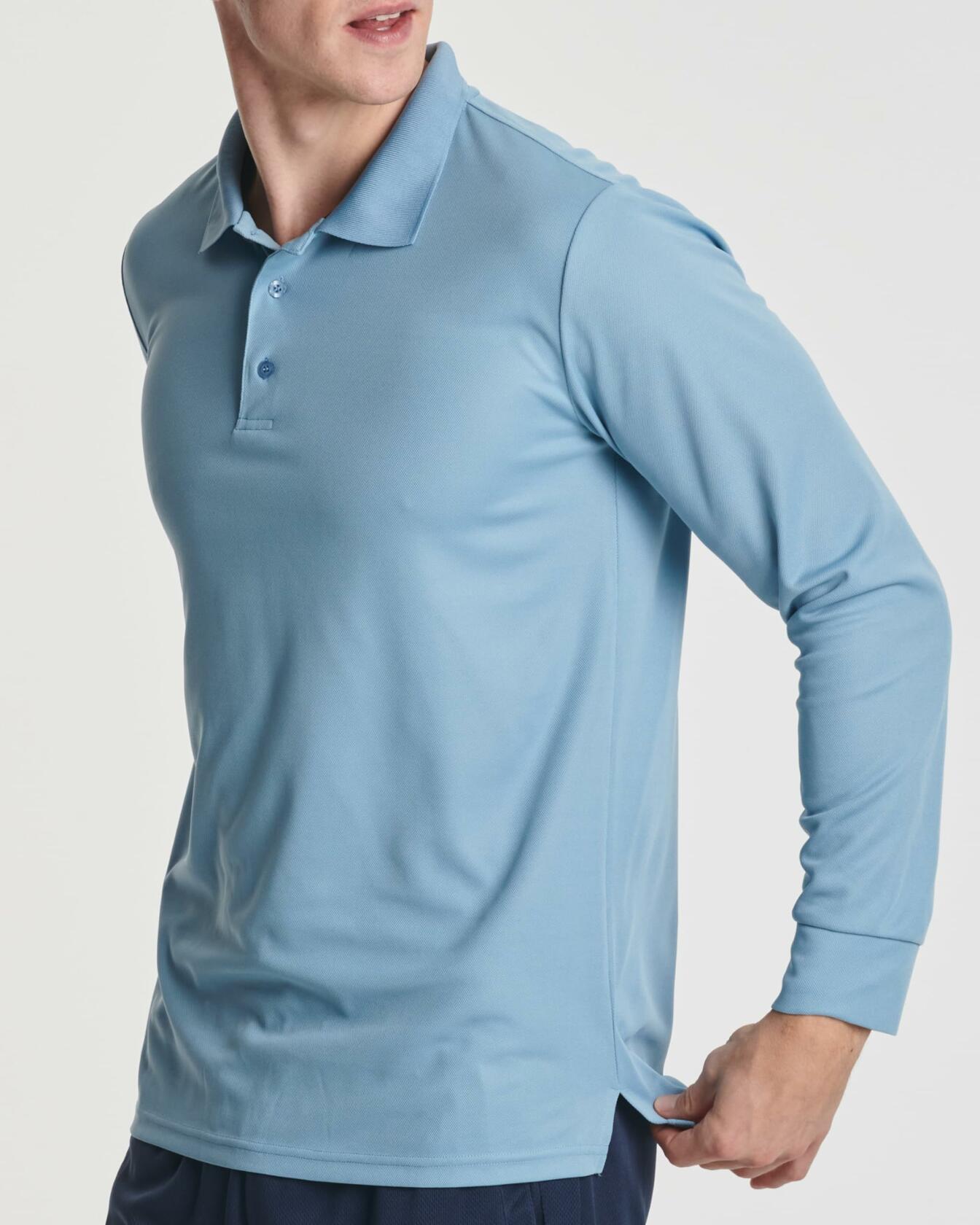 3 Pack Mens Dry Fit Long-Sleeve Polo Shirt Slim Athletic Set 9 Size S