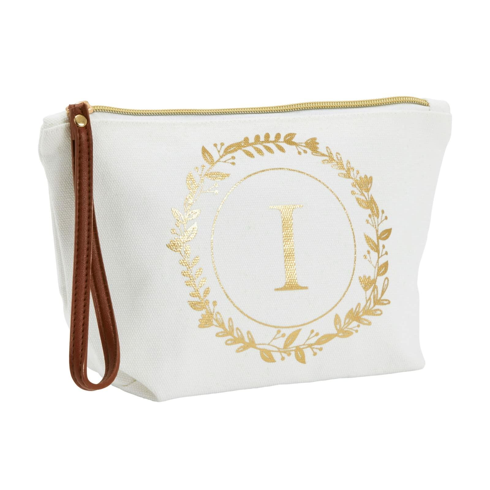 Glamlily Gold Initial I Personalized Makeup Bag White 10x3x6 In