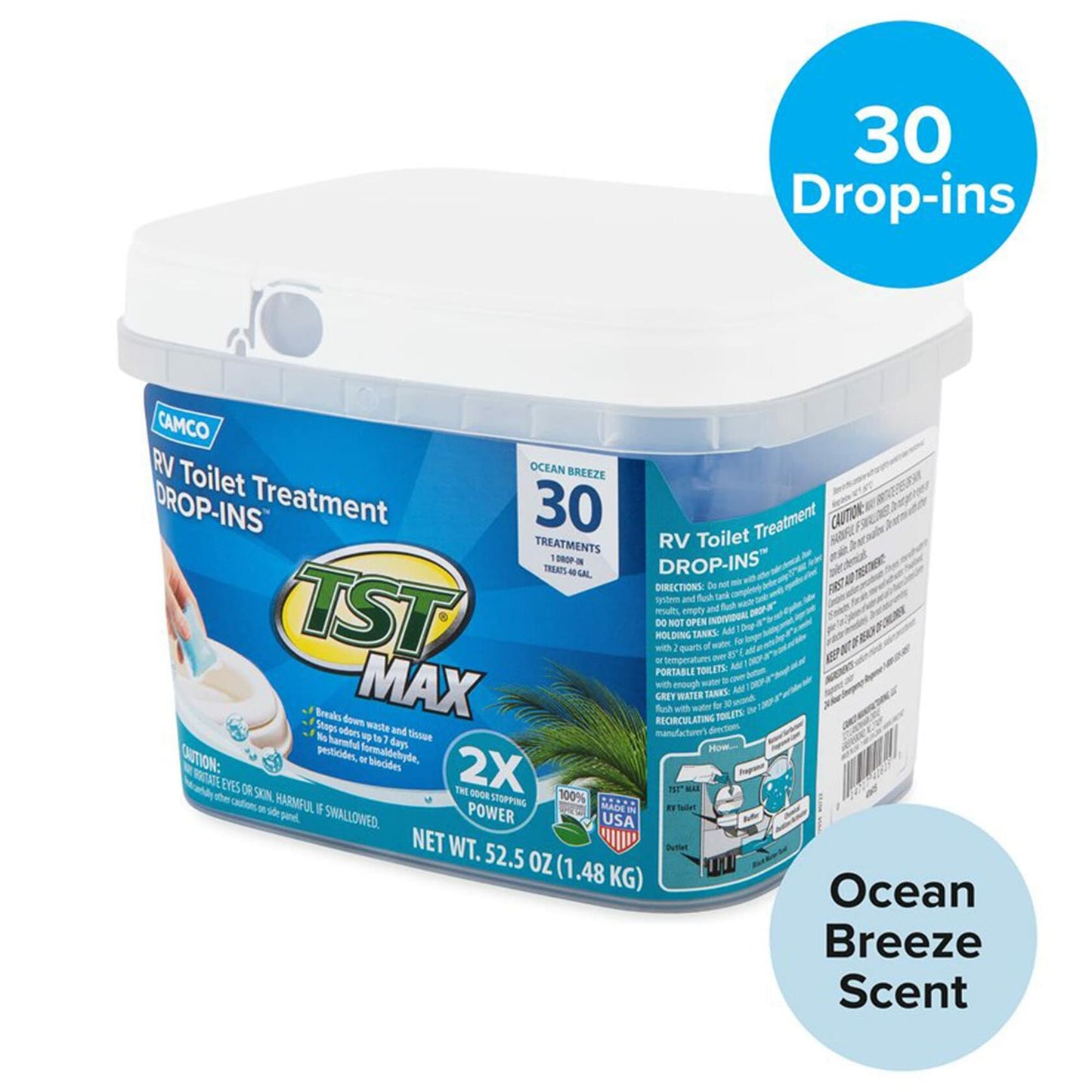 Camco TST MAX RV Toilet Treatment Drop-Ins Ocean Breeze Scent 30-Pack