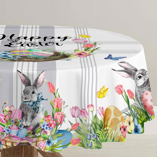 Hexagram Easter Tablecloth Rectangle 60x84 inch Spring Bunny Kitchen Decor