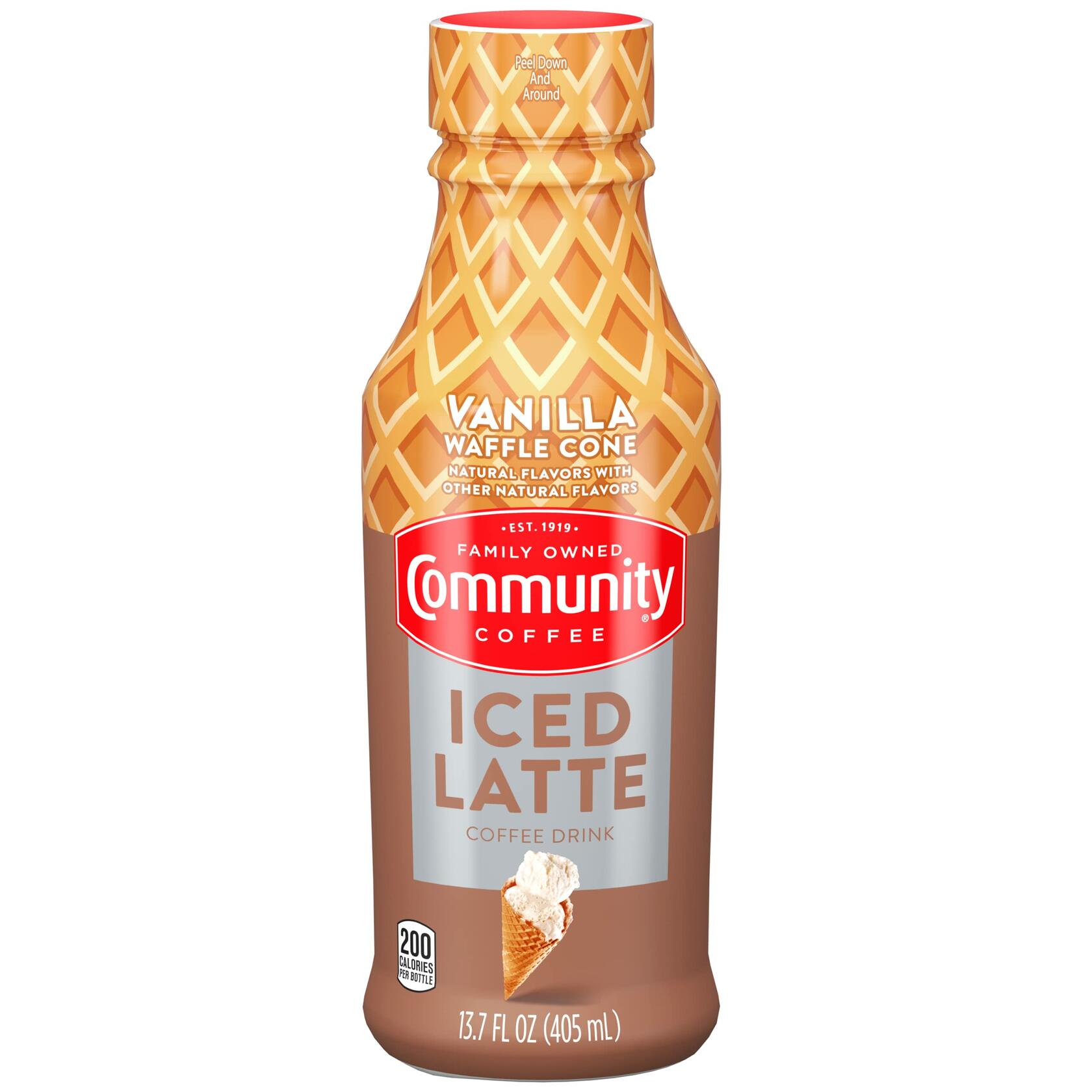 BestBy07/25 Community Coffee Vanilla Waffle Cone Iced Latte 13.7oz Bottle