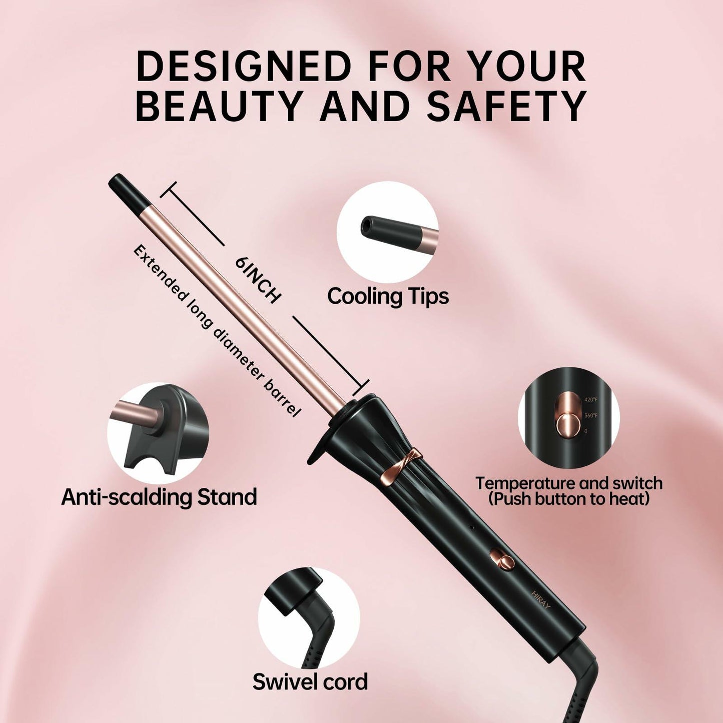 HIRAY 3/8" Ceramic Curling Iron 9mm Small Barrel Adjustable Temp