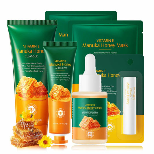 6PCS Skin Care Set Vitamin E Antioxidant Hydrating Kit for Women with Lip Balm