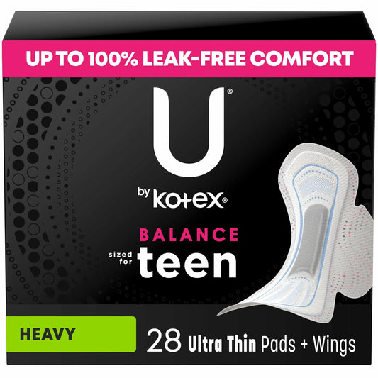 U by Kotex Balance Teen Ultra Thin Pads Heavy Absorbency 28 Count