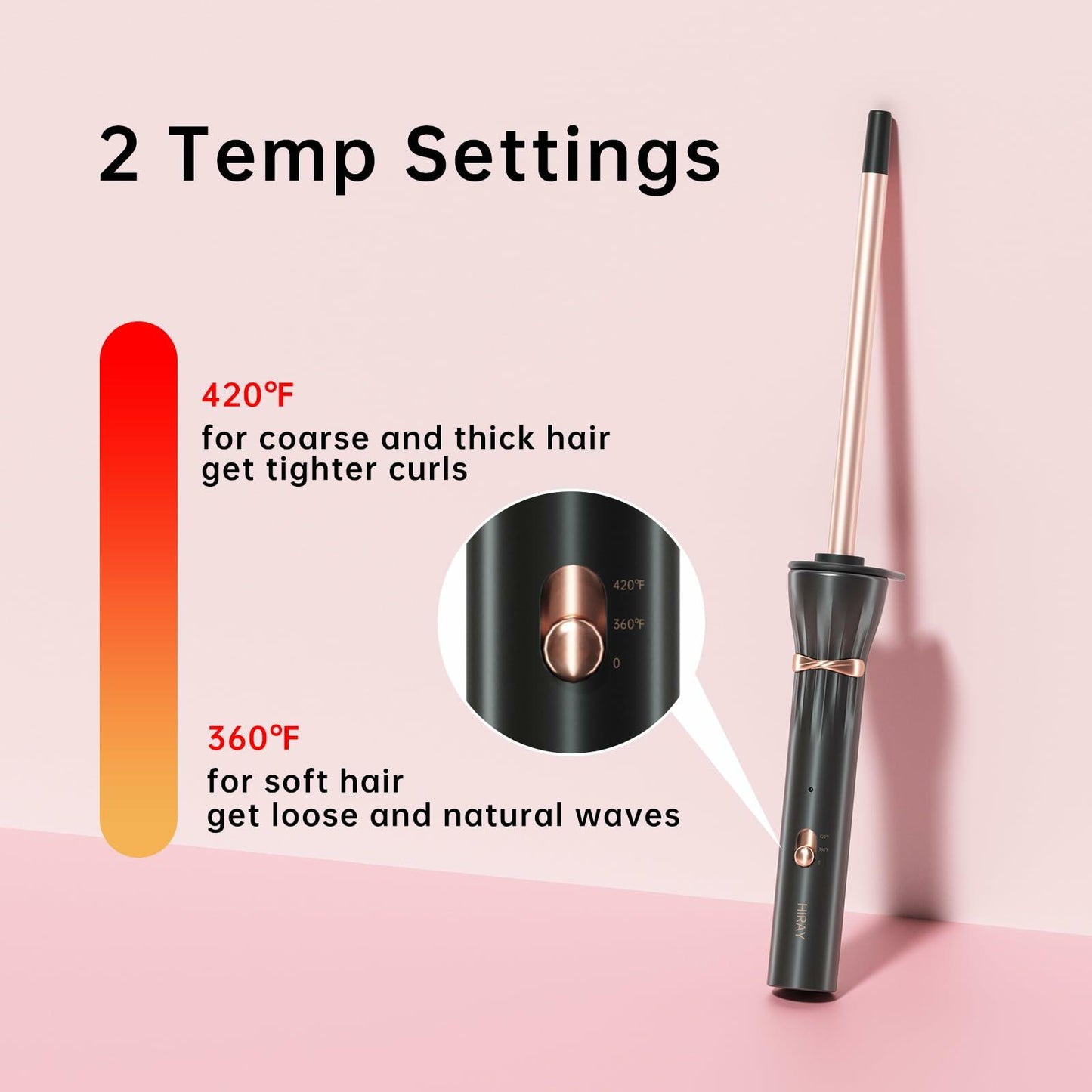 HIRAY 3/8" Ceramic Curling Iron 9mm Small Barrel Adjustable Temp