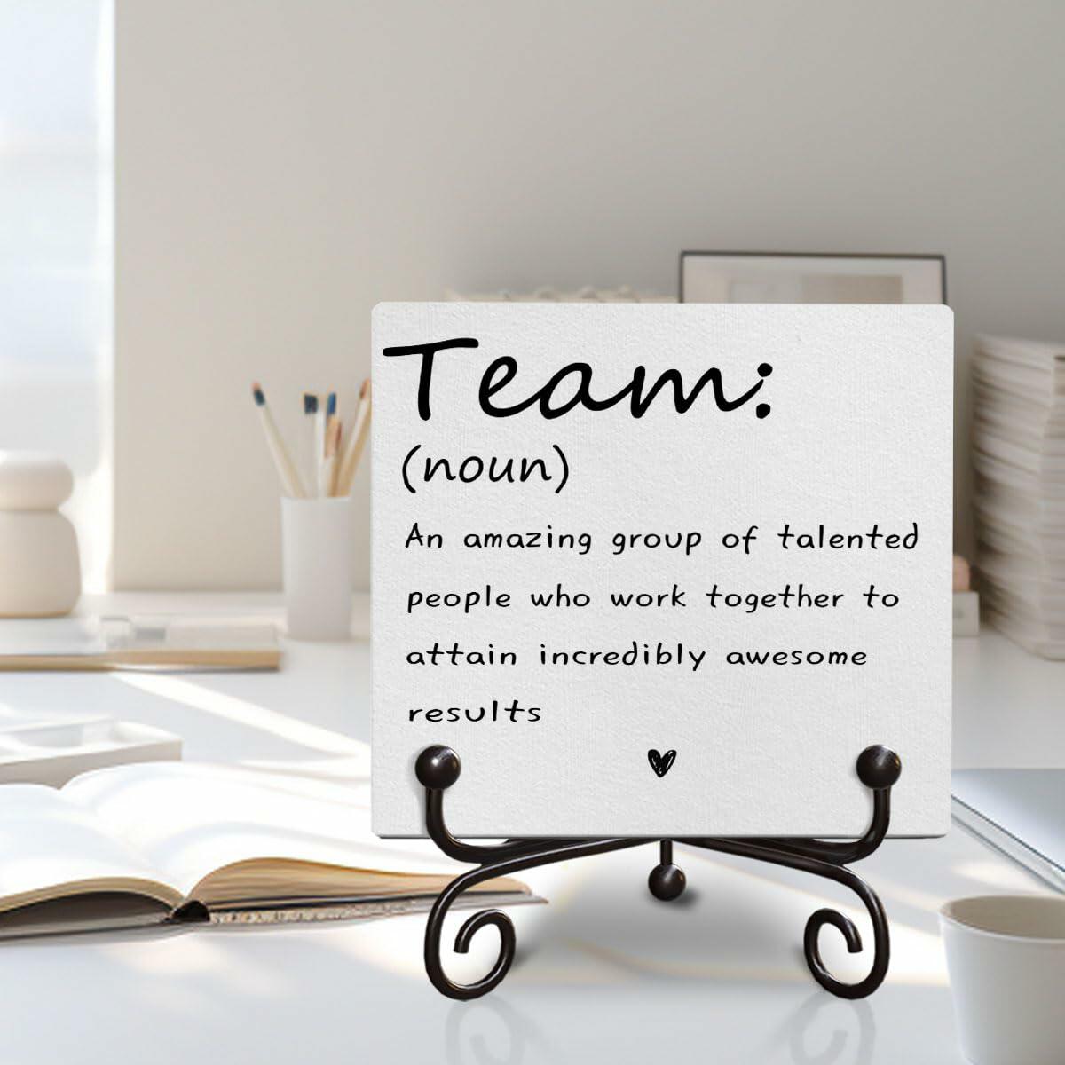 Motivational Team Noun Wooden Sign with Stand Rustic 5x5 Inches