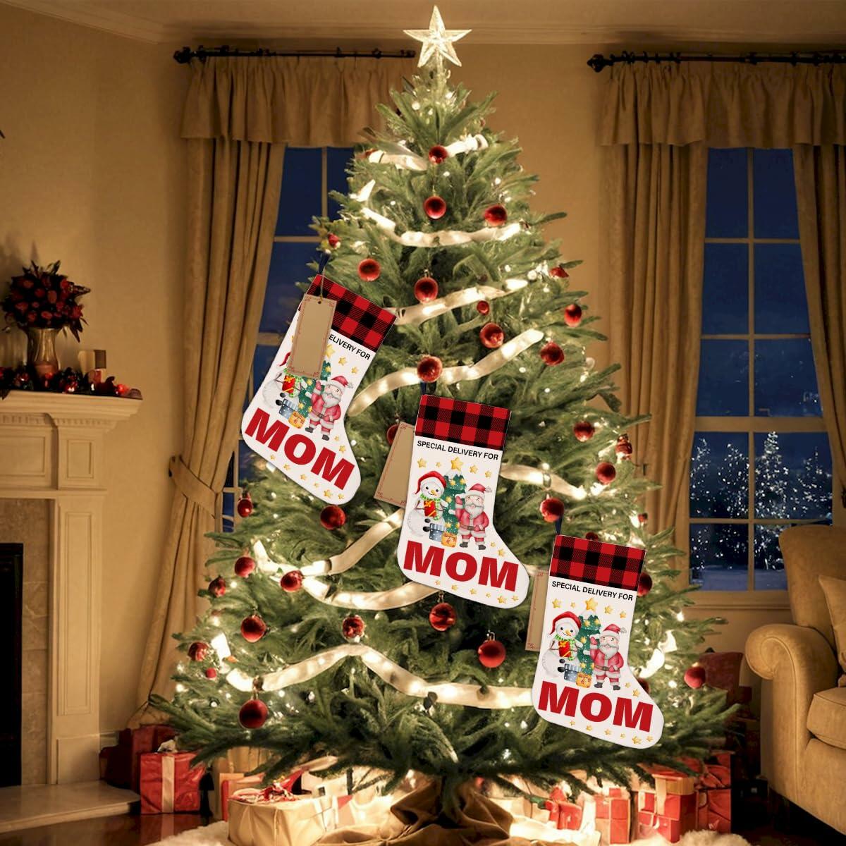 TSUYAWU Mom Christmas Stocking Snowman Xmas Decoration 18x12 Inch