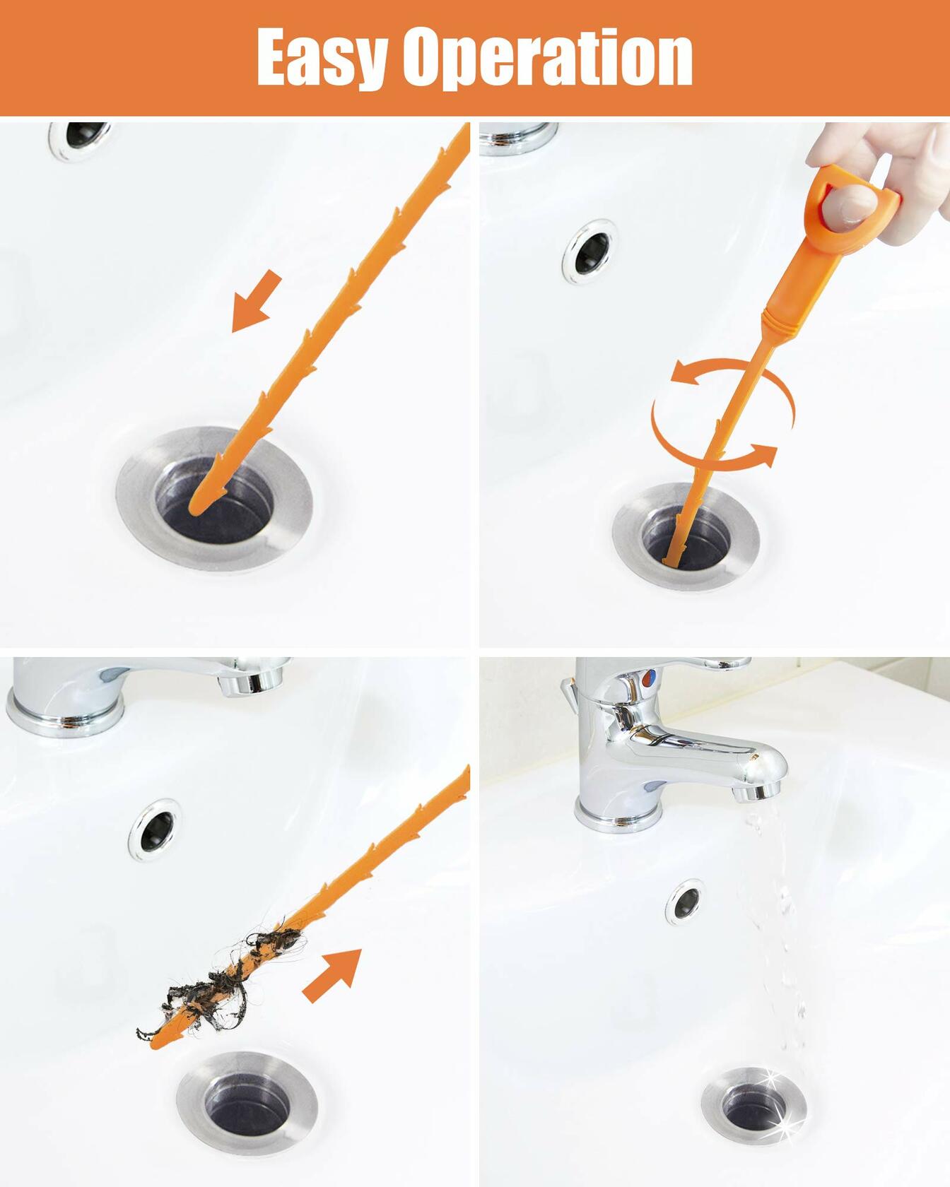 Hair Drain Clog Remover Tool 6x25" + 1x24" Plumbing Snake Set 7-Piece