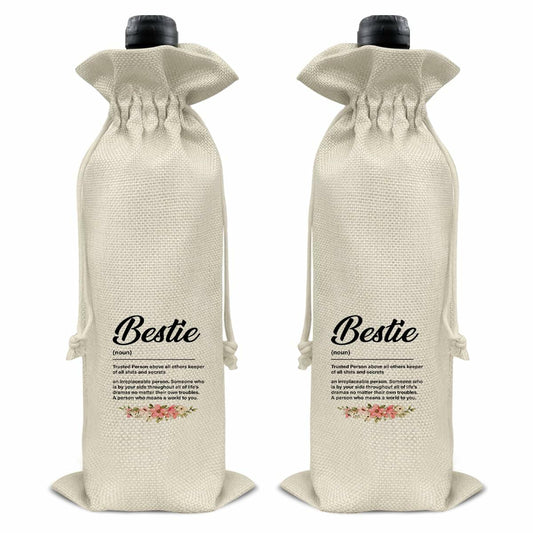 Bestie Wine Bag Gift for Women Birthday Party Drawstring Wine Gift Bag