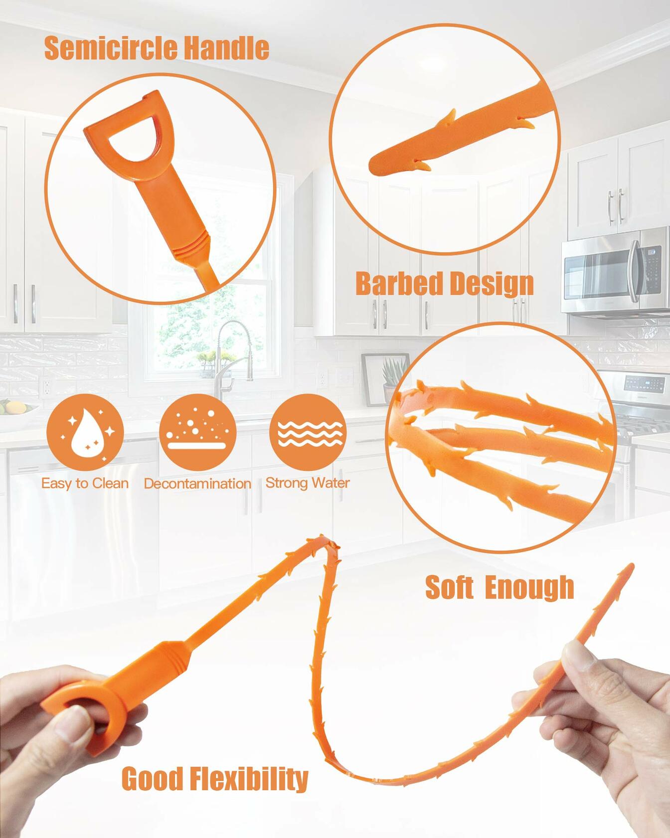 Hair Drain Clog Remover Tool 6x25" + 1x24" Plumbing Snake Set 7-Piece