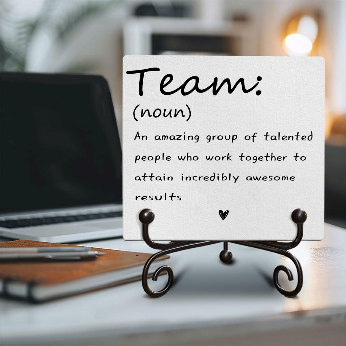Motivational Team Noun Wooden Sign with Stand Rustic 5x5 Inches
