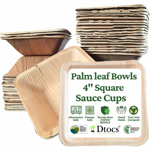 Dtocs Palm Leaf 4" Square Dip Bowls Mini Bamboo Compostable 50 Count