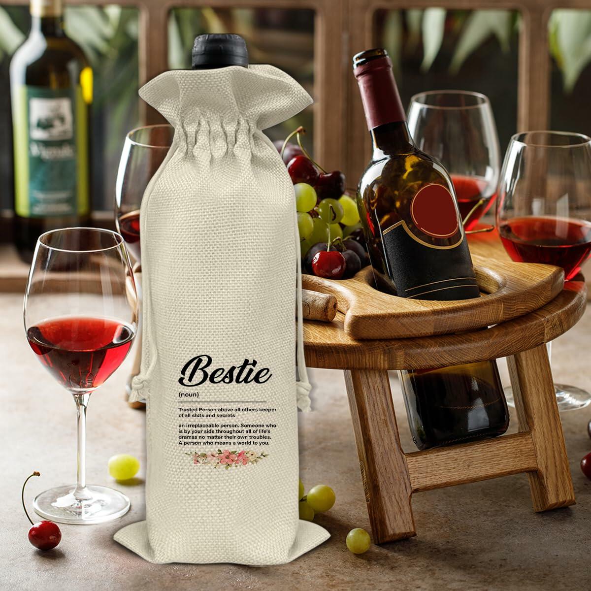 Bestie Wine Bag Gift for Women Birthday Party Drawstring Wine Gift Bag