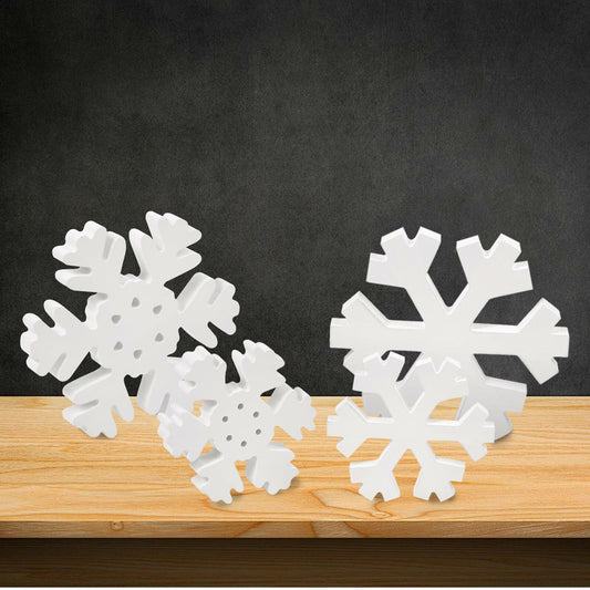 LadyRosian Wooden Snowflake Decorations 4 Pack Standing & Hanging Xmas Ornaments
