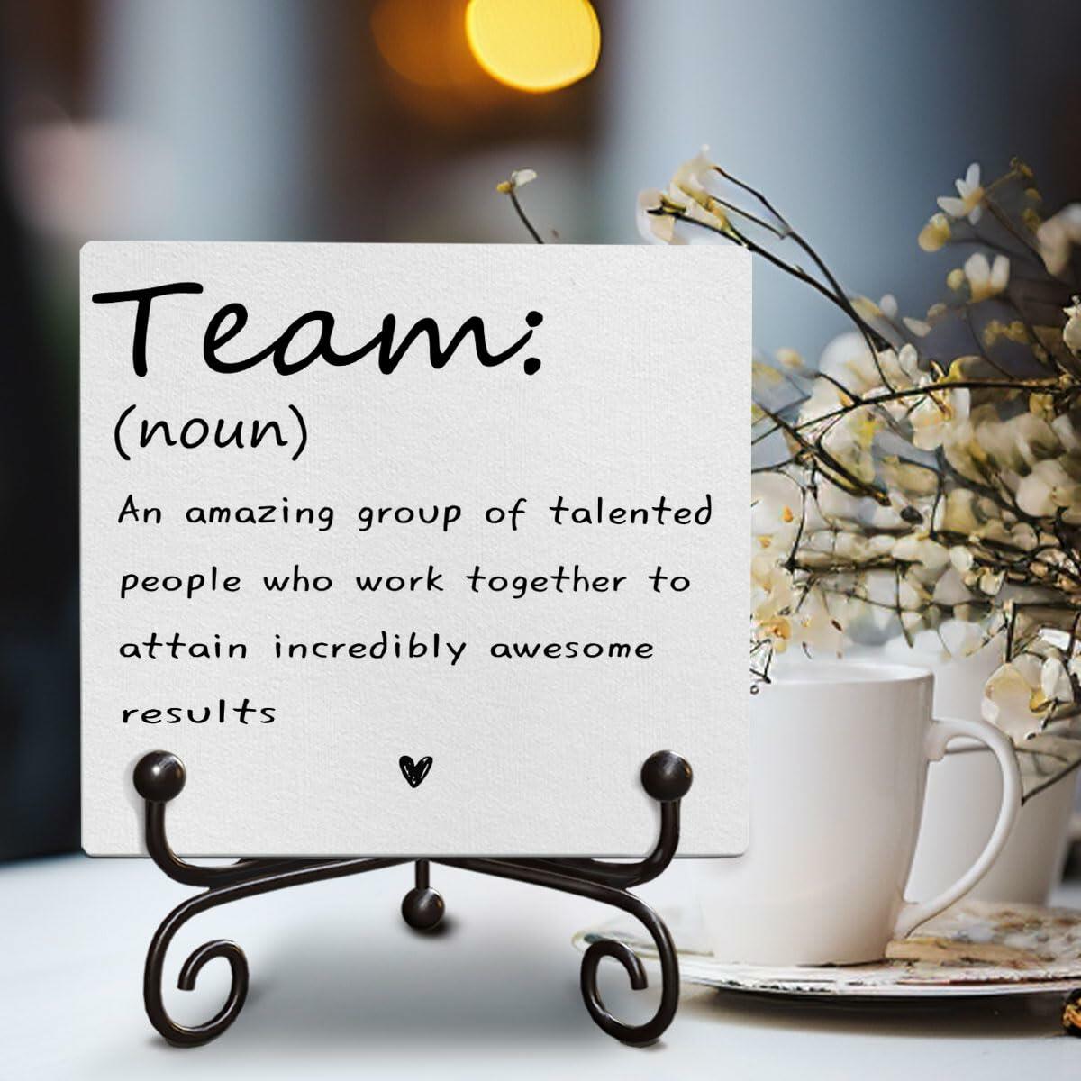 Motivational Team Noun Wooden Sign with Stand Rustic 5x5 Inches