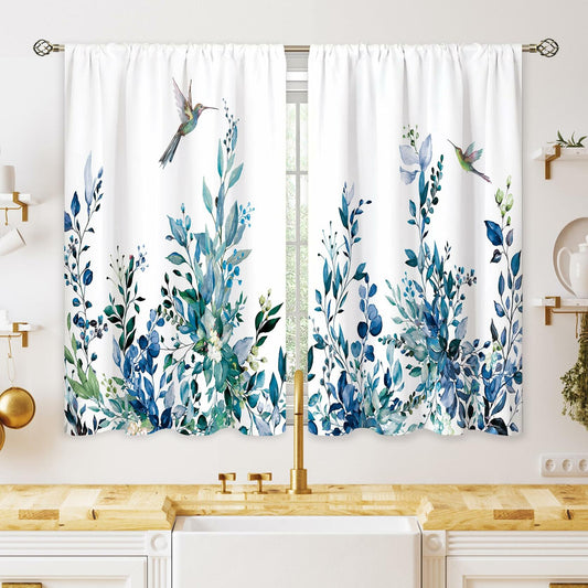 oolygoo Pink Flower Kitchen Curtains Floral Eucalyptus 27.5x39 inch