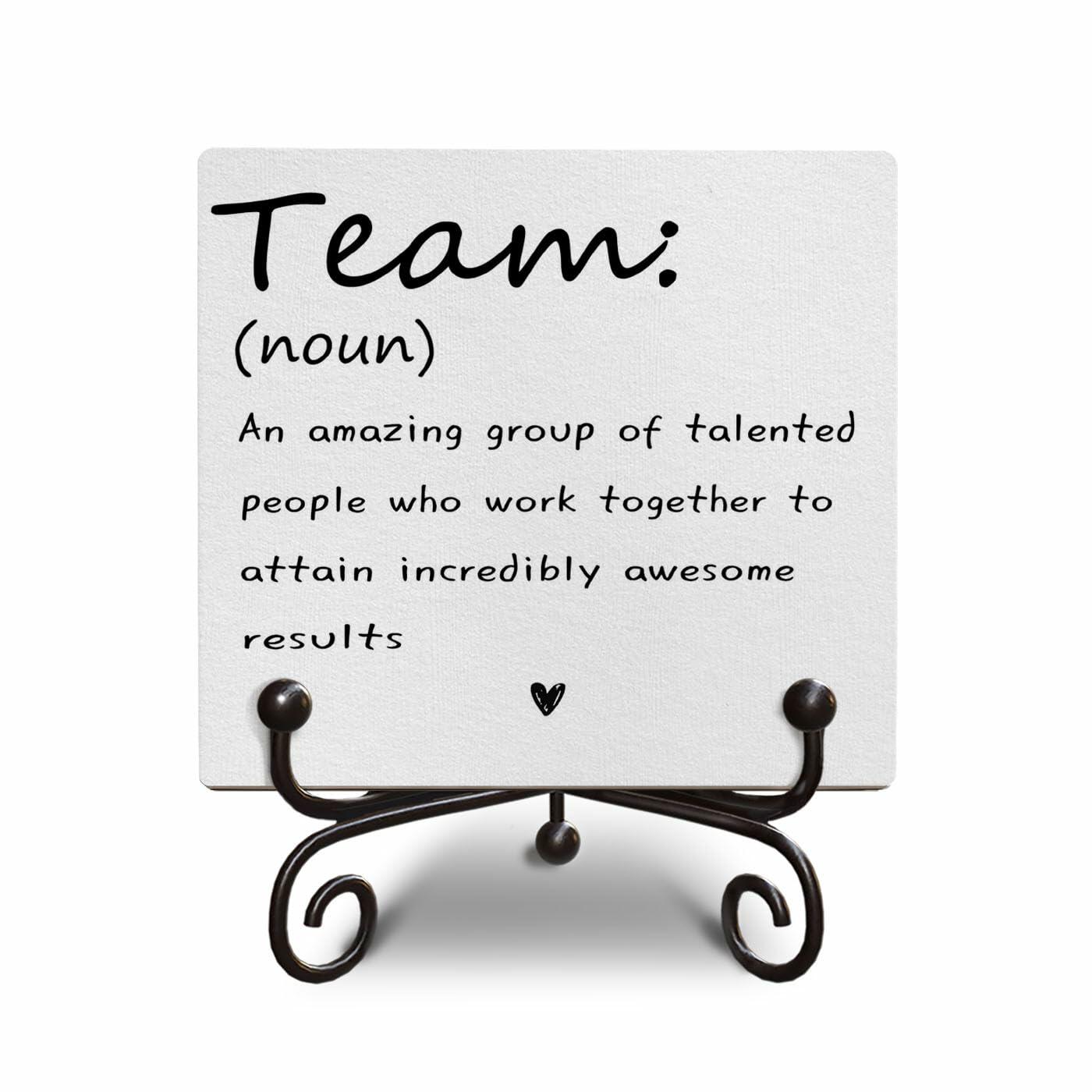 Motivational Team Noun Wooden Sign with Stand Rustic 5x5 Inches