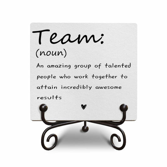 Motivational Team Noun Wooden Sign with Stand Rustic 5x5 Inches