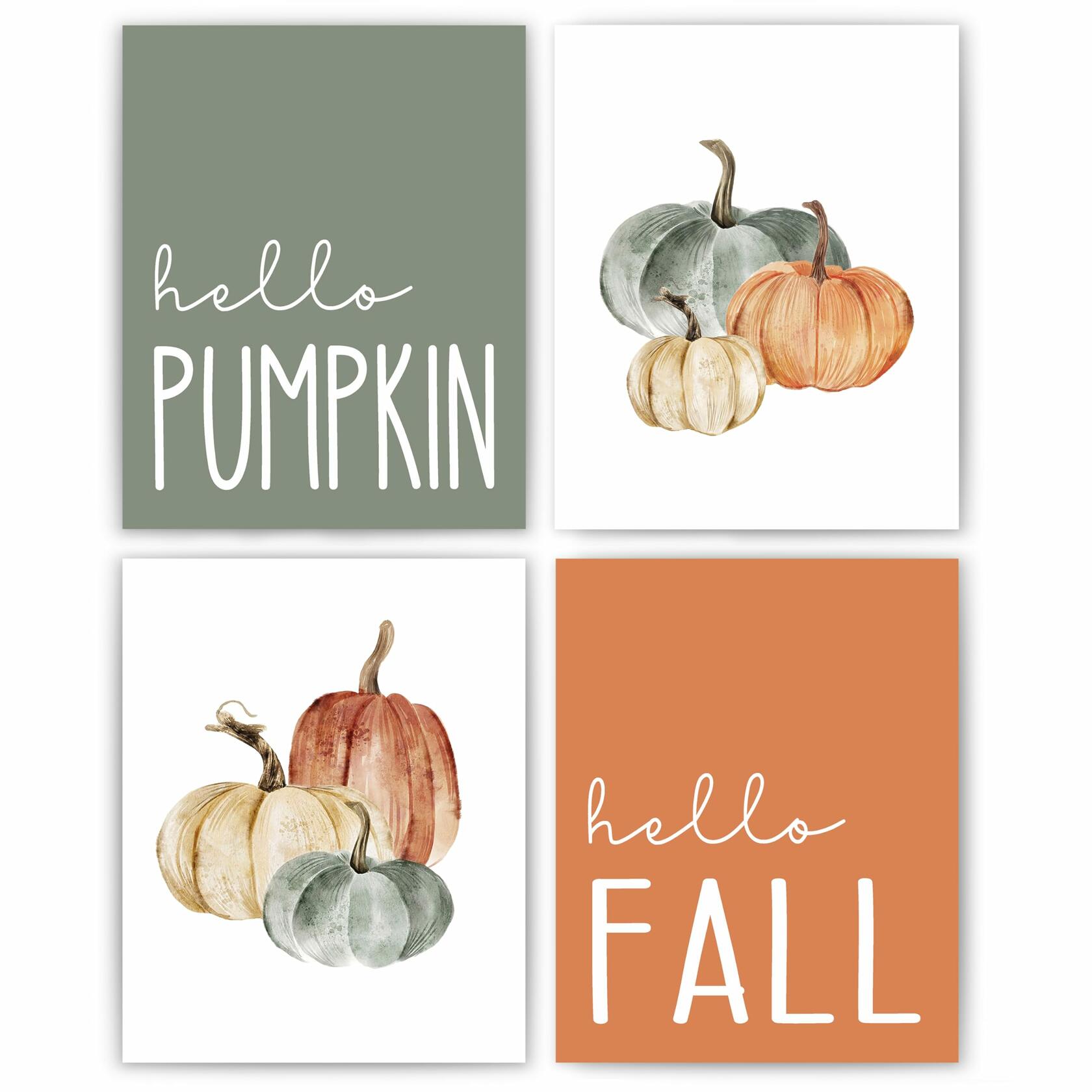 JWVK Hello Pumpkin Boho Fall Wall Art Prints Set of 4 8x10 Unframed