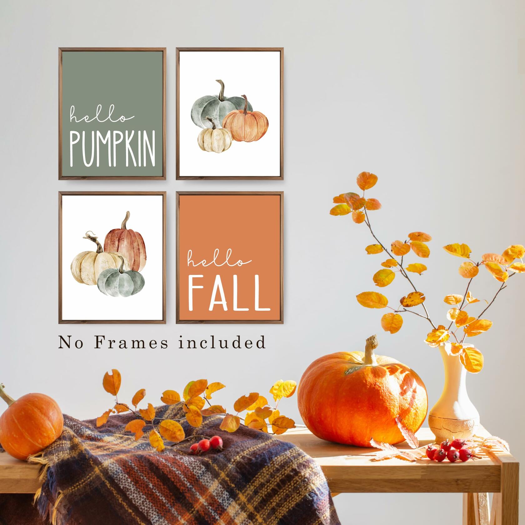 JWVK Hello Pumpkin Boho Fall Wall Art Prints Set of 4 8x10 Unframed