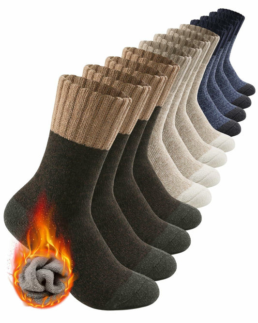 Men's Merino Wool Thermal Crew Socks Gray Khaki Blue 6 Pairs Size 8-13