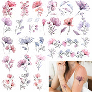Jeffdad 20 Sheets Watercolor Floral Temporary Tattoos Stickers for Women