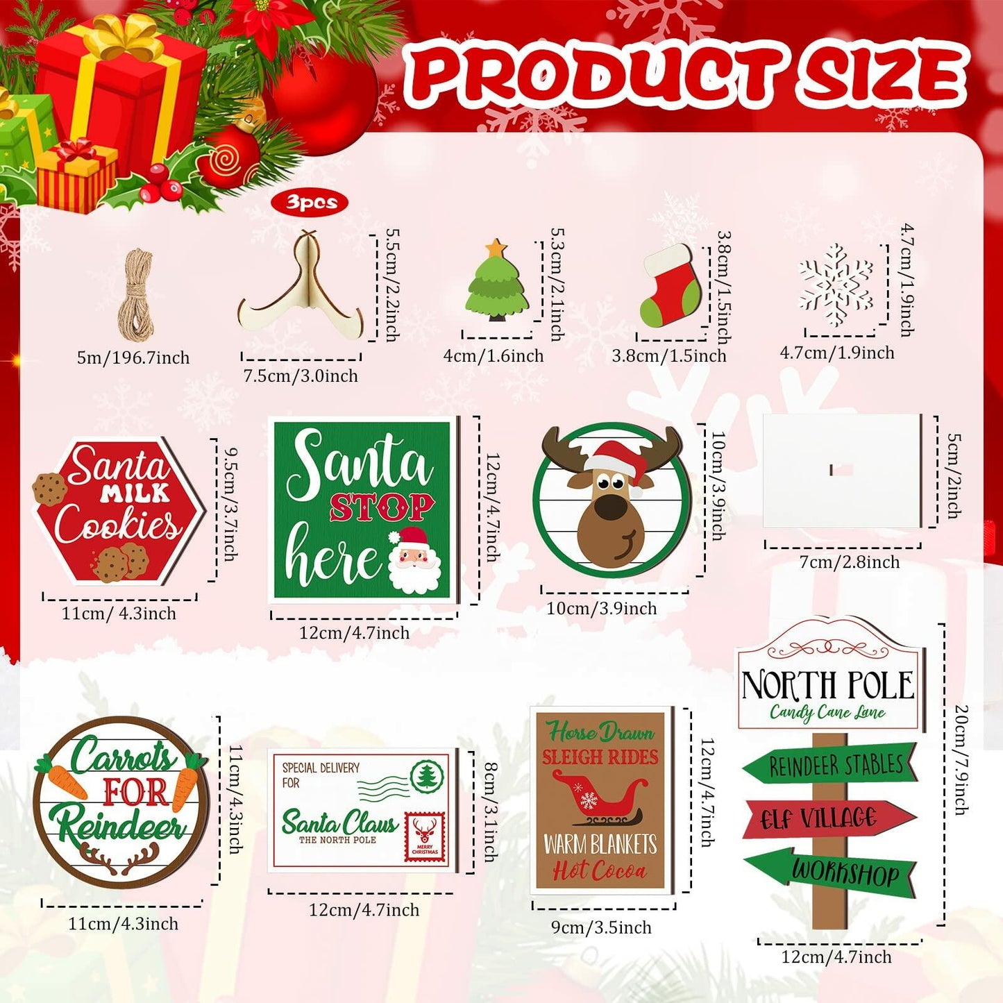 13 Pc Winter Tiered Tray Decor Elk Sled Tree Snowflake Wood Blocks